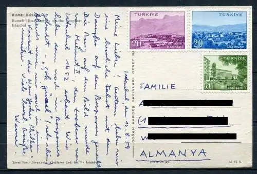 (3798) Istanbul - Rumeli Hisarı/ Rumelische Festung - beschrieben 12.08.1959 - frankiert, kein Poststempel