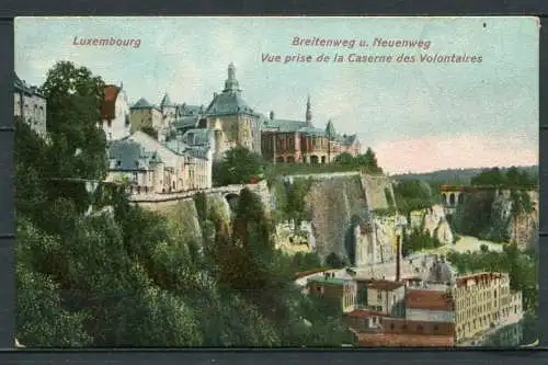 (3753) Luxembourg - Breitenweg u. Neuenweg - Vue prise de la Caserne des Volontaires - gel. 20.07.1908