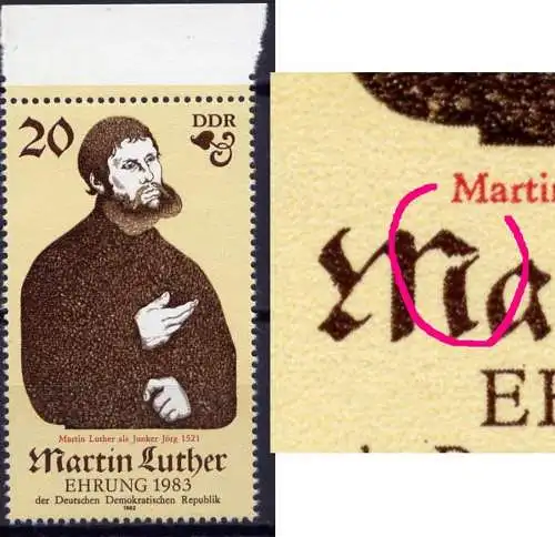 (22297) DDR Nr.2755 III       **  postfrisch /  Loch im M von Martin