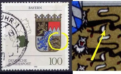 BRD Nr.1587       O used   (10753) Oberschenkel des oberen Löwen im Wappen rechts unten eingekerbt ( f8 )