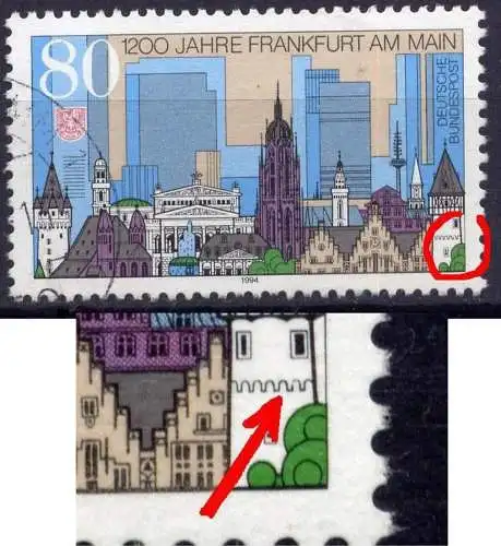 BRD Nr.1721 I       O used   (10742) 2.Welle von rechts am rechten Turm gebrochen