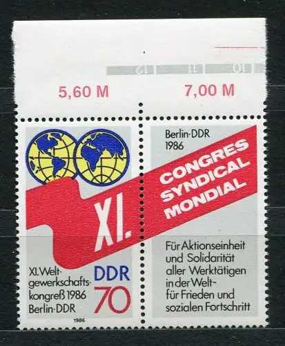 (20100) DDR Nr.3049 Zf         **  postfrisch  Rand