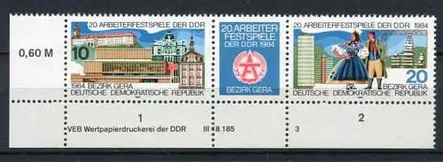 DDR Nr.2880/1 Streifen           **  mint       (19916) ( Jahr: 1984 ) Eckrand DV