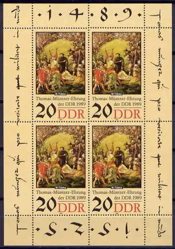 (19391) DDR Nr.3271 Kleinbogen          **  postfrisch
