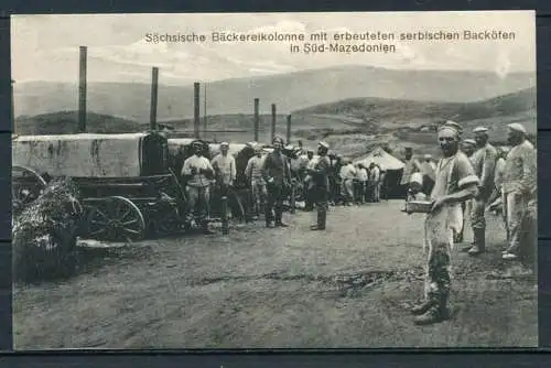 (3550) Sächsische Bäckereikolonne mit erbeuteten serbischen Backöfen in Süd-Mazedonien - s/w - n. gel. - 1. Weltkrieg?