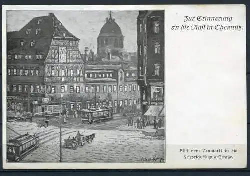 (03547) Blick vom Neumarkt in die Friedrich-August-Straße - Feldpost - n. gel. - Zur Erinnerung an die Rast in Chemnitz
