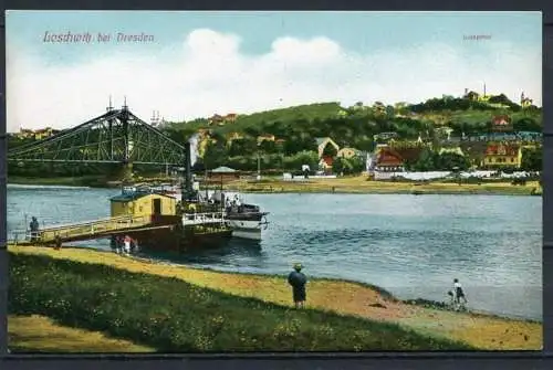 (3542) Dresden-Loschwitz - König Albert-Brücke - Luisenhof - mit Dampfer/Schiff-Anlegestelle