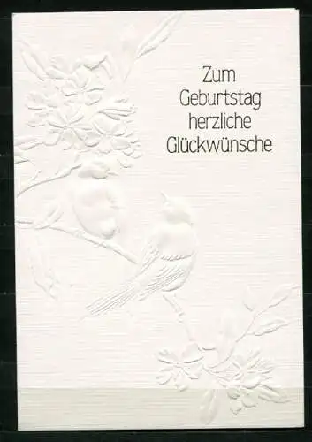 (3529**) Zum Geburtstag herzliche Glückwünsche/ Reflief-Klappkarte: 2 Vögel auf Ast