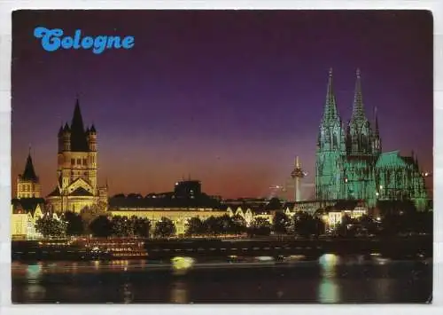 (03371**) Köln/ Rathausturm, Groß-St.-Martin, Fernsehturm und der Dom/ Nachtansicht - n. gel.