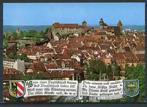 (03334) 8500 Nürnberg - Blick zur Burg/ mit Wappen u. Gedicht von M. v. Schenkendorf - n. gel.