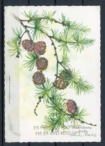 (03282) Gerda Arends-Prahl - Weihnachtskarte / Zeichnung "Rosenlärche" - gel. 1974