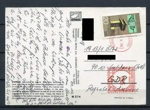 (3255) Zypern/ Mehrbildkarte mit Landkarte - gel. (DDR-Frankierung)