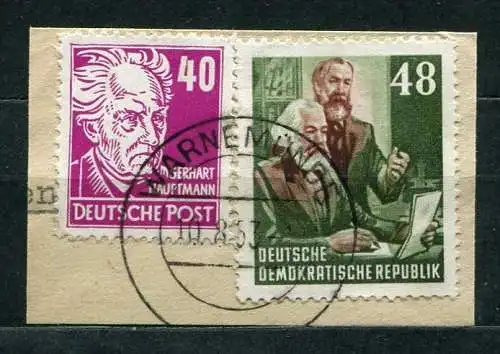 (17177) DDR Nr.336 + 351         O  gestempelt /  Briefstück: Warnemünde