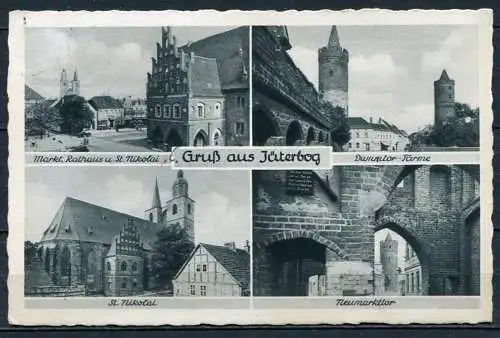 (01189) Gruß aus Jüterbog / Mehrbildkarte s/w - gel. 1942 - mit seltsamen Reim auf der RS