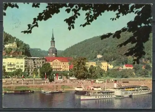 (3194) Bad Schandau / Blick zum Ufer / Dampfer / Fähren - gel.