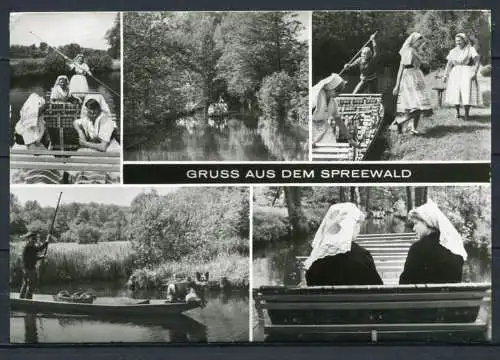 (3062) Gruss aus dem Spreewald / Mehrbildkarte s/w / Sorbische Trachten - gel. 1984 - DDR - Bild u. Heimat