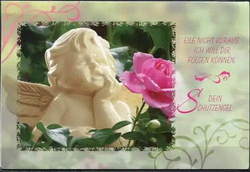 (**2926) Großformat-Klappkarte mit Engel / "Eile nicht voraus. Ich will Dir folgen können. Dein Schutzengel"