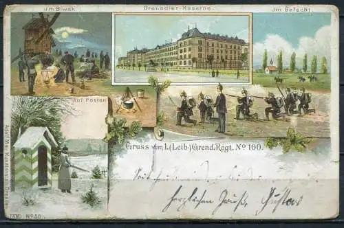 (2904) Lithograpie / Gruss vom 1. (Leib) Grend.Regt. No. 100 - gel. 1898 - No. 50 Adolf May Kunstanstalt, Dresden