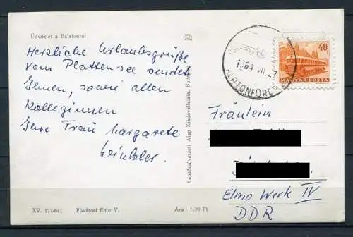 (2848) Grüße vom Plattensee - gel. 1964 - Nr. xV. 177-641  Bildkunstverlag Budapest