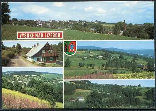 (2708) CSSR / Vysoké nad Jizerou (deutsch: Hochstadt an der Iser) / Mehrbildkarte m. Wappen - gel.