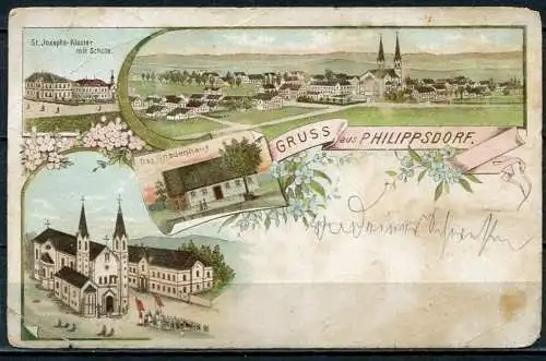 (2695) Lithograpie / Gruss aus Philippsdorf (Filipov) / Gnadenhaus / St. Josephs-Kloster - gel. - 1900