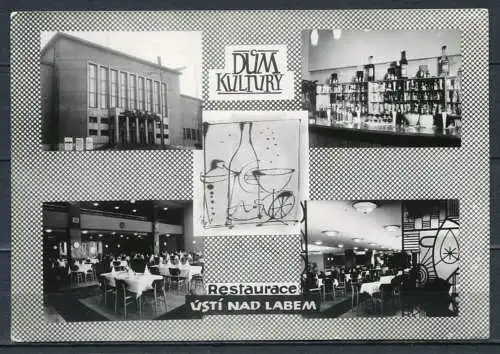 (2687) CSSR / Ústí nad Labem / Kulturhaus / Restaurant / Mehebildkarte s/w - gel. - Echt Foto