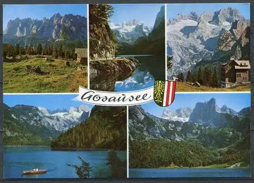 (2506) Gosausee mit Dachstein, 3004 m, und Gosaukammbahn / Mehrbildkarte m. Wappen - gel. 1994 - Nr. 138