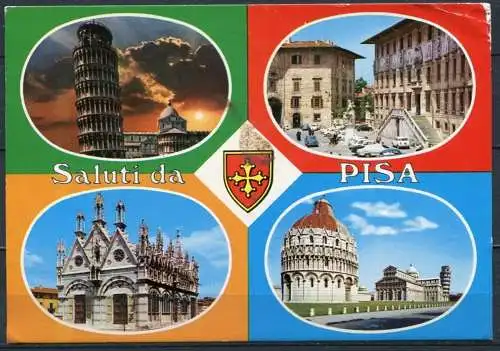 (2468) Pisa / Mehrbildkarte m. Wappen - gel. 1976 - fotometalgrafica - bologna