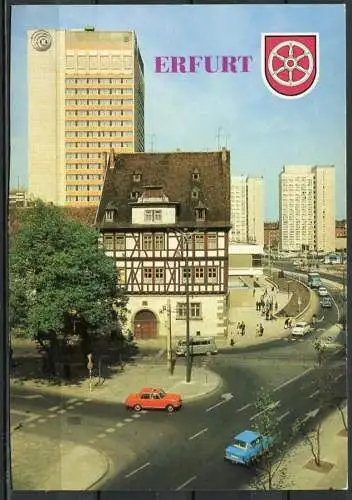 (2256) Erfurt / Blick zum Juri-Gagarin-Ring / Pkw / Wappen  - beschrieben - DDR - Bild und Heimat