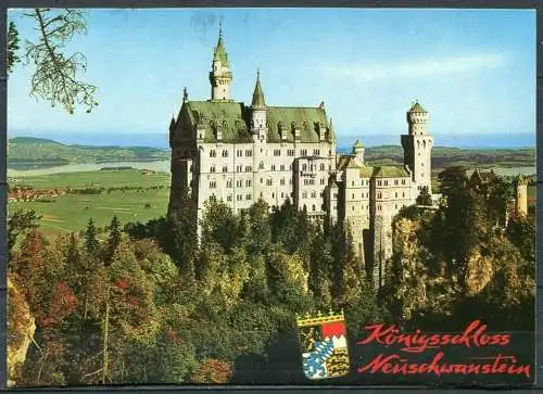 (2043) Schwangau / Königsschloss Neuschwanstein m. Wappen - gel. 1986 - 118/412   Franz Milz Verlag, Füssen