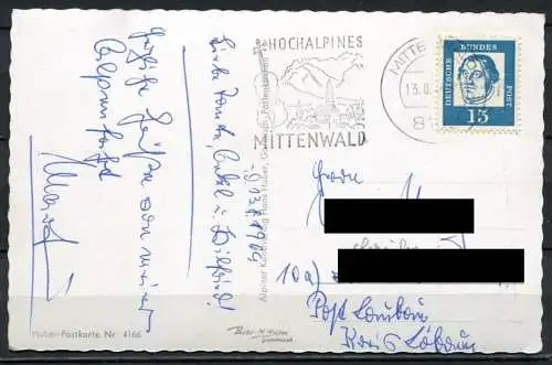 (2012) Mittenwald gegen Karwendelgebirge - gel. 1964 - Huber-Postkarte Nr. 4166