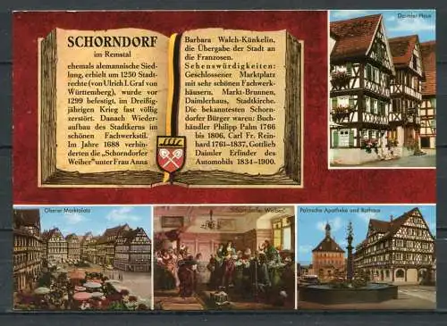 (1980) Schorndorf / Mehrbildkarte m. Chronik u. Wappen - n. gel. - C 1160   Bild Verlag Traut  Chronikkarte