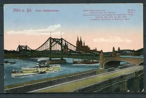 (1920) Köln a. Rh. / Neue Hängebrücke - n. gel. - No. 243   Verlag H. Worringen, Köln, Altermarkt 47