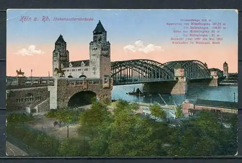 (1919) Köln a. Rh. / Hohenzollernbrücke - n. gel. - No. 209   Verlag H. Worringen, Köln, Altermarkt 47