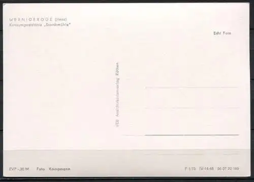 (1816) Wernigerode / Konsumgaststätte "Storchmühle" - n. gel. - DDR - Echt Foto