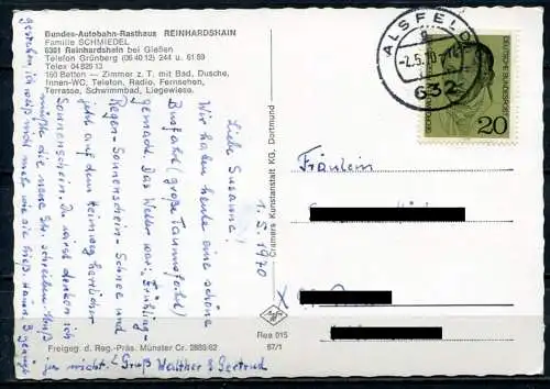 (1778) Bundes-Autobahn-Rasthaus Reinhardshain / Luftaufnahme - gel. 1970 - Cekade Luftbild