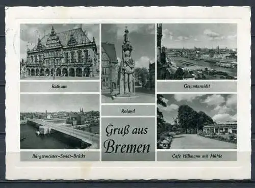 (1744) Gruß aus Bremen / Mehrbildkarte s/w - gel. 1957 - Echt Kupfertiefdruck
