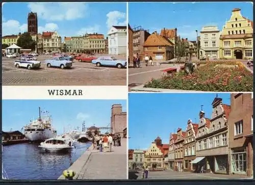 (1718) Wismar / Mehrbildkarte / u. a. Markt m. Oldtimer - n. gel. - DDR - Bild und Heimat
