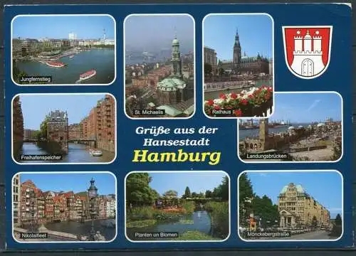 (1704) Grüße aus der Hansestadt Hamburg / Mehrbildkarte m. Wappen - gel. - Hbg 1260