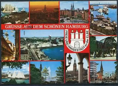 (1702) Grüsse aus dem schönen Hamburg / Mehrbildkarte m. Wappen - gel. - Bestell-Nr. Hbg 7749