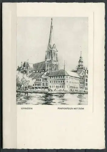 (1677) Schwerin / Pfaffenteich mit Dom / Klappkarte - innen beschrieben - U 6    IV-14-45   N 1/61