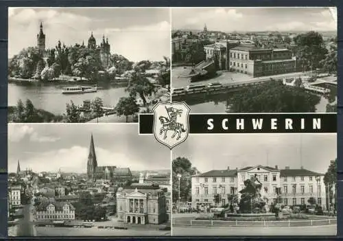 (1665) Schwerin / Mehrbildkarte s/w - gel. - DDR - 4/76   03 02 31 025 M   Planet-Verlag