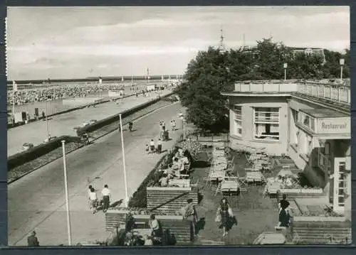 (1416) Warnemünde / Blick von der Terrasse der HOG "Strandhaus" zum Strand - gel. 1962 - DDR - Bild und Heimat