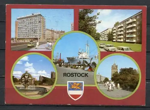 (1370) Rostock / Mehrbildkarte / Pkw - gel. 1986 - DDR - Bild und Heimat