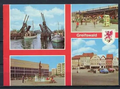 (1358) Greifswald / Mehrbildkarte / Pkw - gel. - DDR - Bild und Heimat