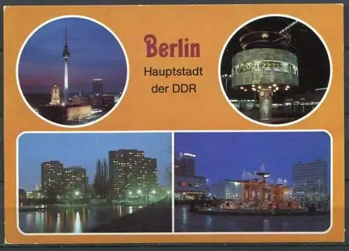 (1110) Berlin bei Nacht / Mehrbildkarte - n. gel. - DDR - Bild und Heimat