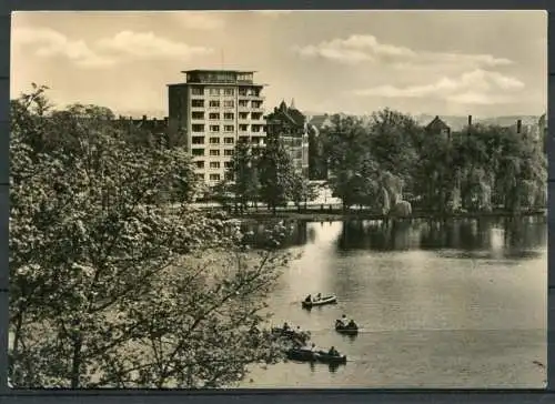 (0802) Karl-Marx-Stadt / Blick zum Hochhaus/ Schloßteich/ Boote - gel. 1963 - DDR - 7268 N  K 5/63  Erhard Neubert