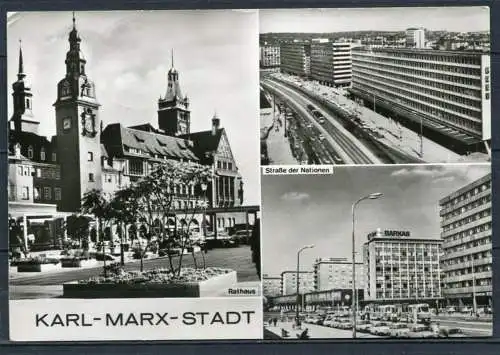 (0775) Karl-Marx-Stadt/ Mehrbildkarte s/w / Straßenbahn/Pkw - gel. 1975 - DDR - Bild und Heimat