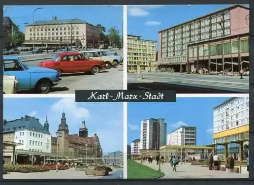 (0773) Karl-Marx-Stadt/ Mehrbildkarte/ Oldtimer Wartburg/Skoda/Trabant - gel. 1971 - DDR
