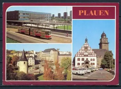 (0682) Plauen/ Mehrbildkarte / Straßenbahn/ Oldtimer Trabant - gel. 1983 - DDR - Bild und Heimat